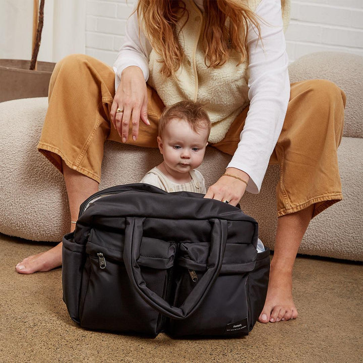 Finnson Iris Eco Double Pocket Holdall - Black-Changing Bags- | Natural Baby Shower