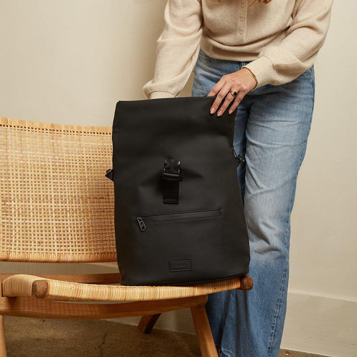 Finnson Viggo Eco Roll Top Changing Backpack - Black-Changing Bags- | Natural Baby Shower