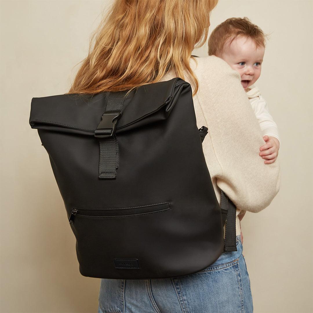 Finnson Viggo Eco Roll Top Changing Backpack - Black-Changing Bags- | Natural Baby Shower