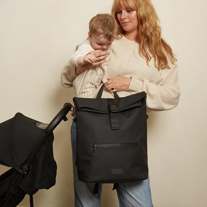 Finnson Viggo Eco Roll Top Changing Backpack - Black-Changing Bags- | Natural Baby Shower