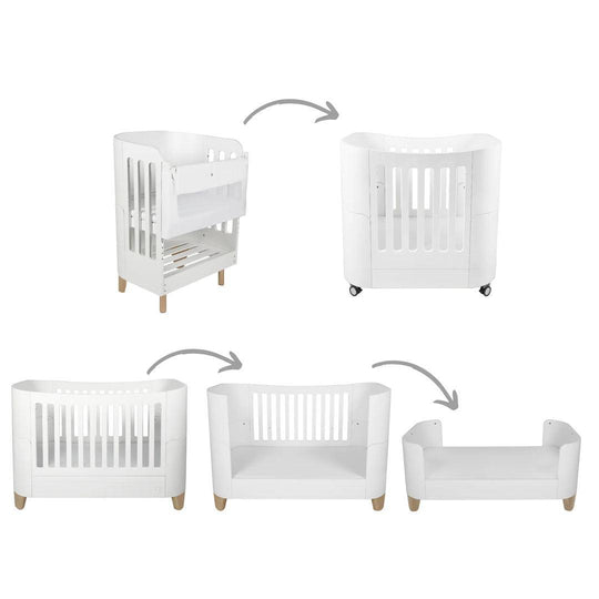 Gaia Baby Serena "All-In-One" Includes Bedside (Incl Bedside mattress), Mini Cot & Cot Bed - White / Natural-Cot Beds-White / Natural- | Natural Baby Shower