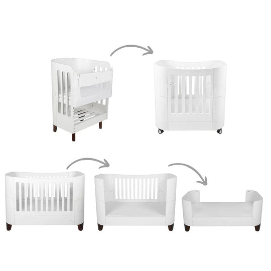 Gaia Baby Serena "All-In-One" - Includes Bedside (Incl Bedside mattress), Mini Cot & Cot Bed - White / Walnut-Cot Beds-White / Walnut- | Natural Baby Shower