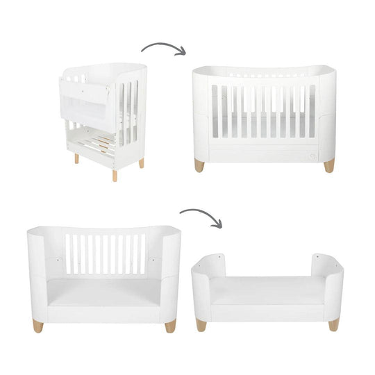 Gaia Baby Serena Cot Bed + Bedside Crib - Includes Bedside mattress - White / Natural-Cot Beds-White / Natural- | Natural Baby Shower