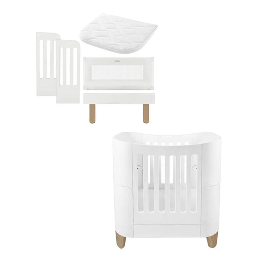 Gaia Baby Serena Mini Cot + Bedside Crib - Includes Bedside mattress - White / Natural-Cot Beds-White / Natural- | Natural Baby Shower