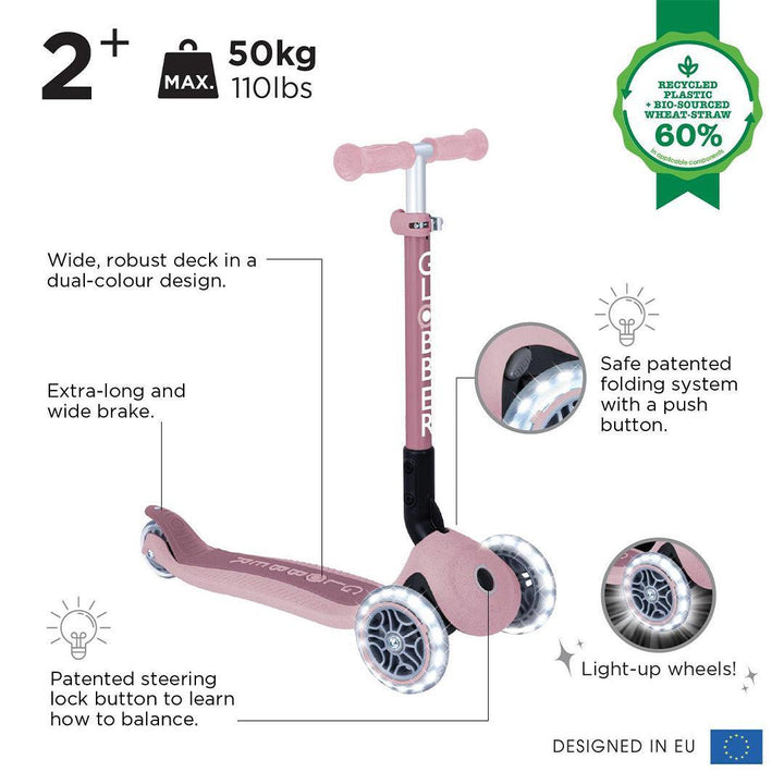 Globber Junior Foldable Lights Eco - Berry-Scooters-Berry- | Natural Baby Shower