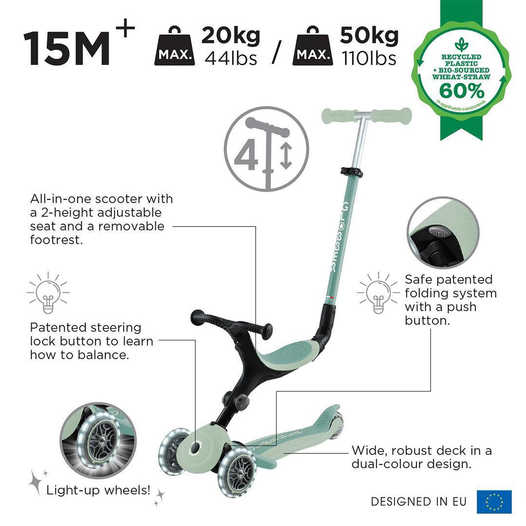 Globber Go Up Eco Active Lights Scooter - Pistachio-Scooters-Pistachio- | Natural Baby Shower