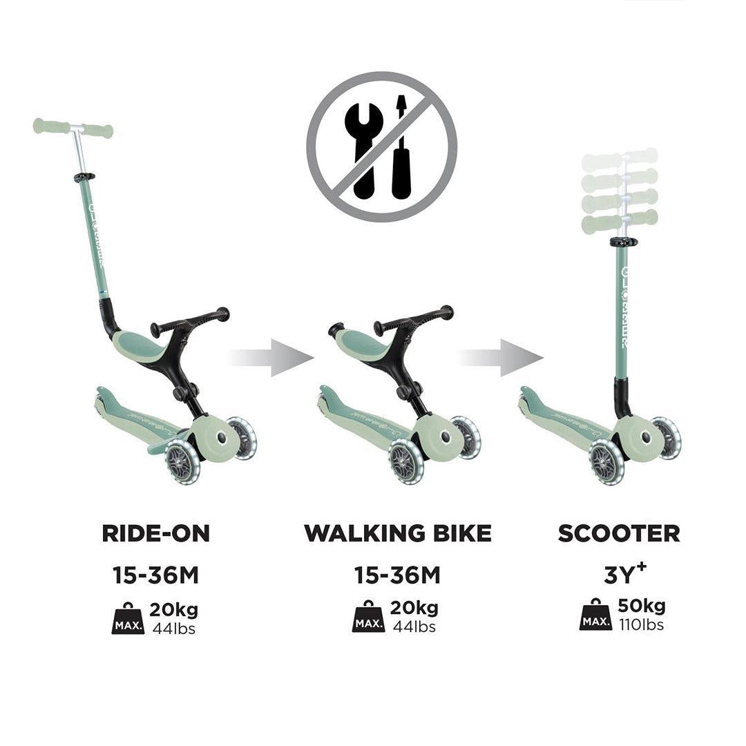 Globber Go Up Eco Active Lights Scooter - Pistachio-Scooters-Pistachio- | Natural Baby Shower
