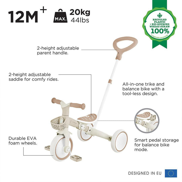 Globber Learning Trike 3 in 1 Plus Eco - Coconut-Trikes-Coconut-One Size | Natural Baby Shower