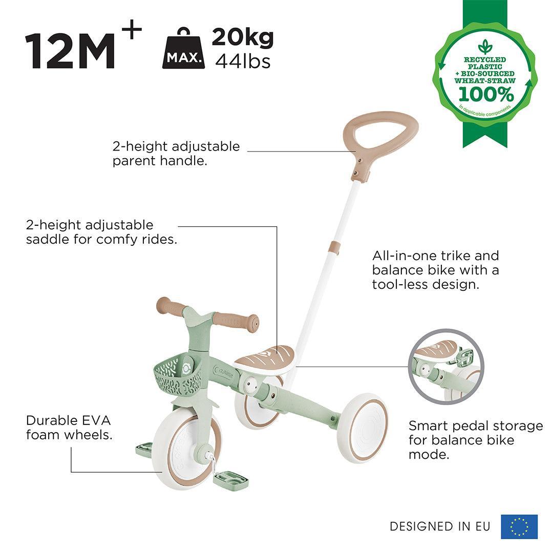Globber Learning Trike 3 in 1 Plus Eco - Pistachio-Trikes-Pistachio-One Size | Natural Baby Shower