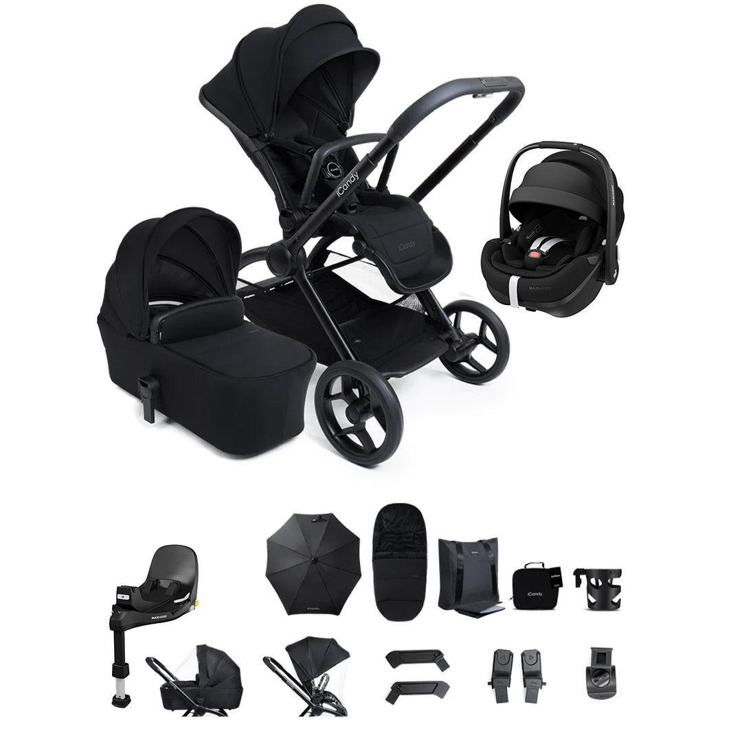 iCandy Core 2 Black Complete Travel Bundle with Maxi-Cosi Pebble 360 Pro and Base-Travel Systems-Black- | Natural Baby Shower