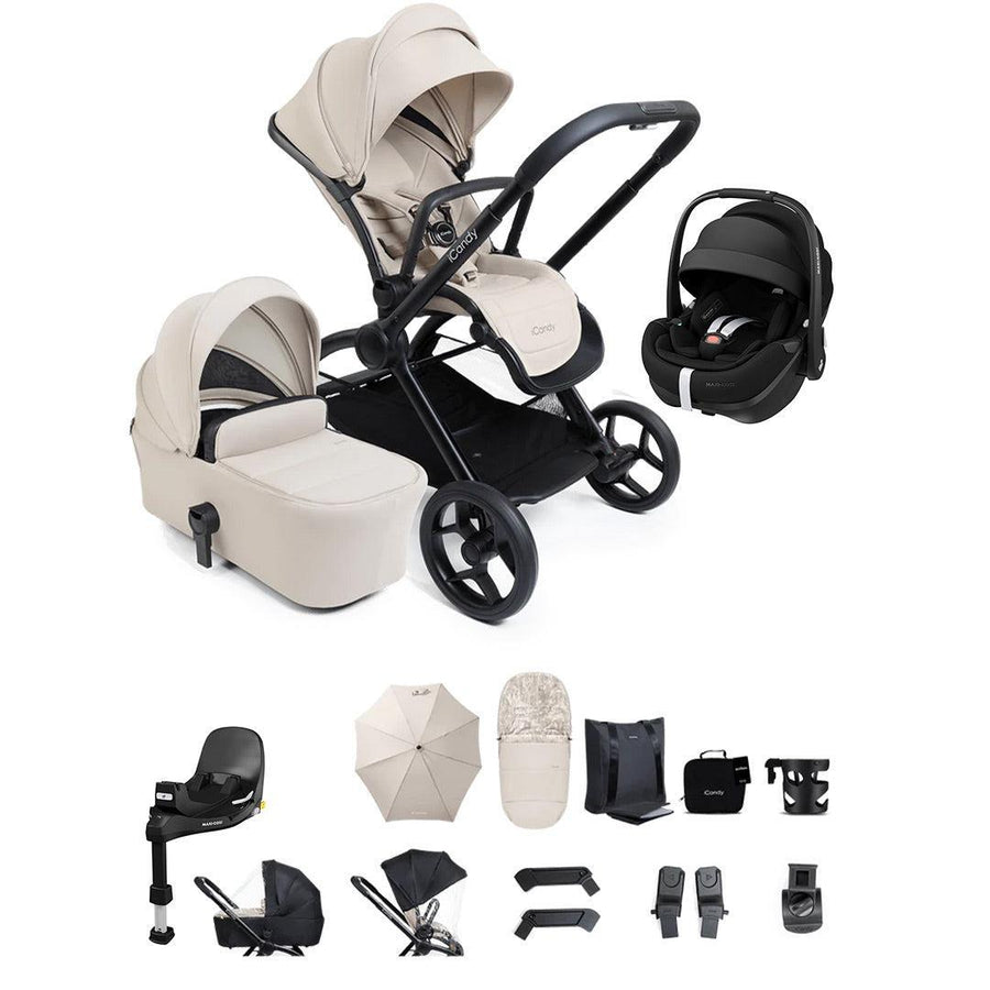iCandy Core 2 Black Complete Travel Bundle with Maxi-Cosi Pebble 360 Pro and Base-Travel Systems-Sandstone- | Natural Baby Shower