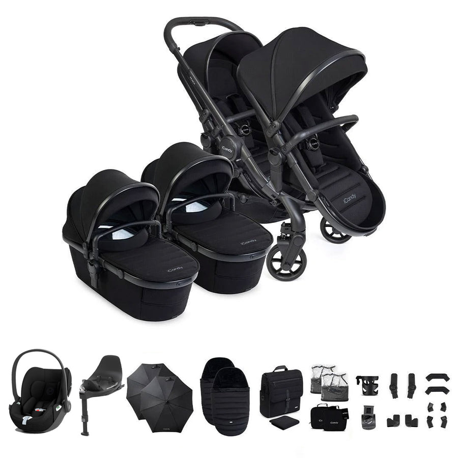 iCandy Peach 8 Twin Complete Bundle with CYBEX Cloud T and Base-Stroller Bundles-Black- | Natural Baby Shower