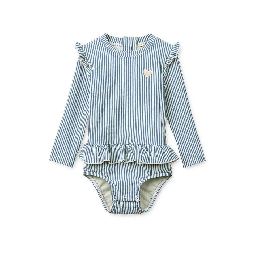 Liewood Sille Baby Seersucker Swimsuit - Riverside / Creme De La Creme-Swimsuits-Riverside / Creme De La Creme-56 | Natural Baby Shower