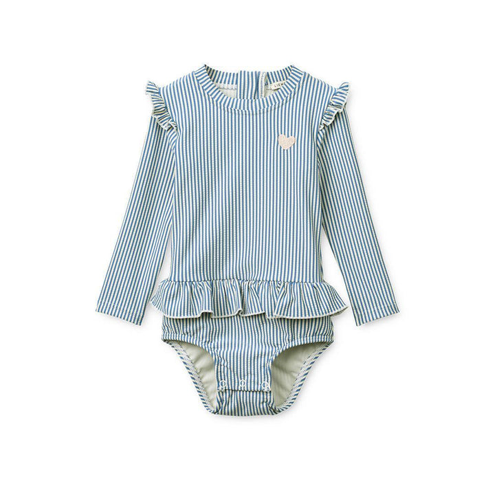 Liewood Sille Baby Seersucker Swimsuit - Riverside / Creme De La Creme-Swimsuits-Riverside / Creme De La Creme-56 | Natural Baby Shower