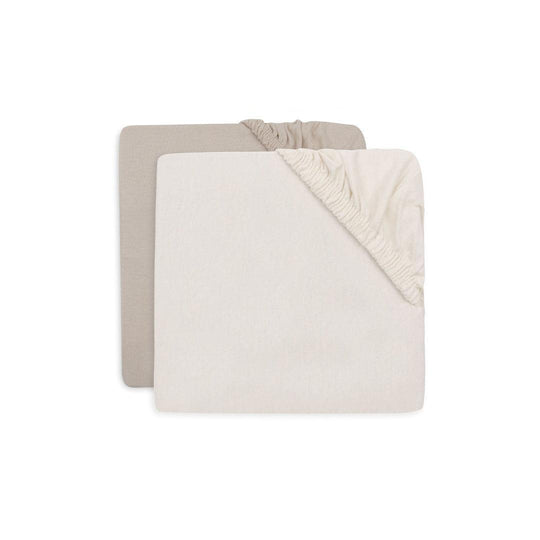 Jollein Fitted Jersey Sheet Jersey 75x150cm (2pk) - Oatmeal/Sand-Mattress Protectors-Oatmeal/Sand-75x150cm | Natural Baby Shower
