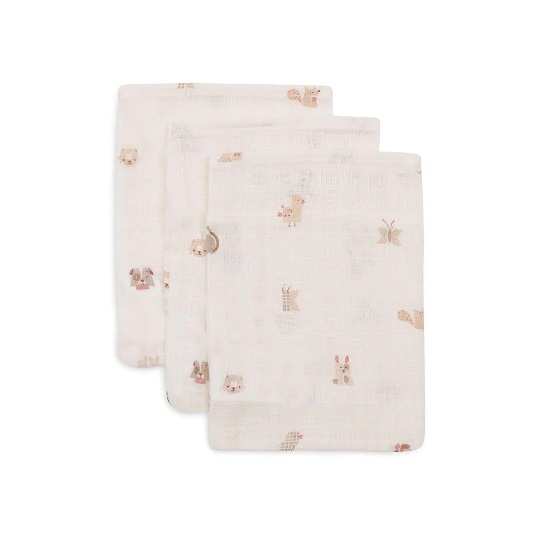 Jollein 3 Pack Washcloth Muslin 15x20cm - Animal Friends-Washcloths-Animal Friends- | Natural Baby Shower