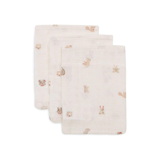Jollein 3 Pack Washcloth Muslin 15x20cm - Animal Friends-Washcloths-Animal Friends- | Natural Baby Shower
