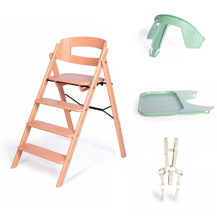 KAOS Klapp Highchair Baby Set - Pale Coral/Beech-Highchairs-Pale Coral/Beech-Green/Plastic Safety Rail/Tray | Natural Baby Shower