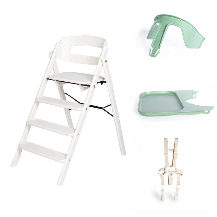 KAOS Klapp Highchair Baby Set - White/Beech-Highchairs-White/Beech-Green/Plastic Safety Rail/Tray | Natural Baby Shower