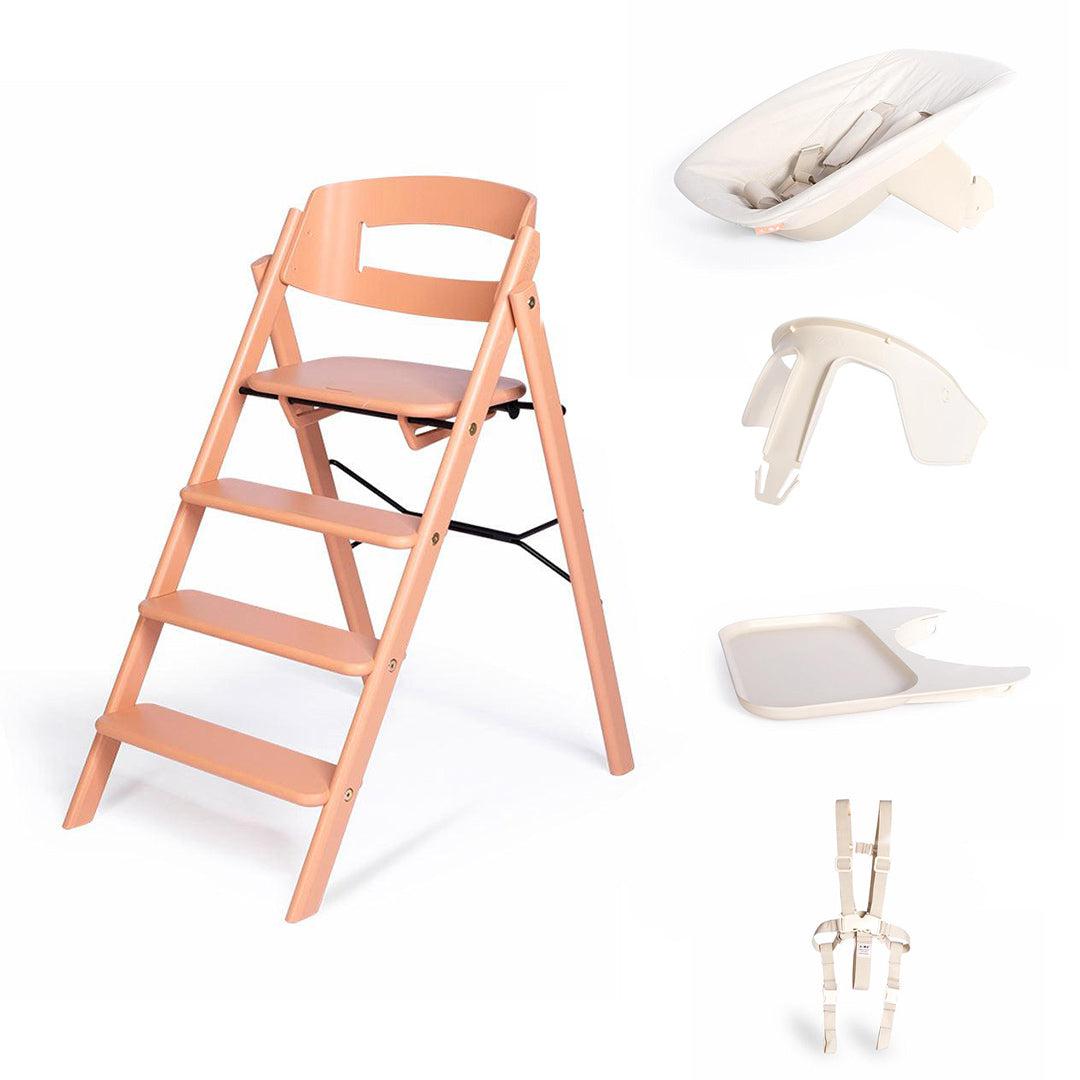 KAOS Klapp Highchair Complete Set - Pale Coral/Beech-Highchairs-Pale Coral/Beech-Ivory/Plastic Babyseat | Natural Baby Shower