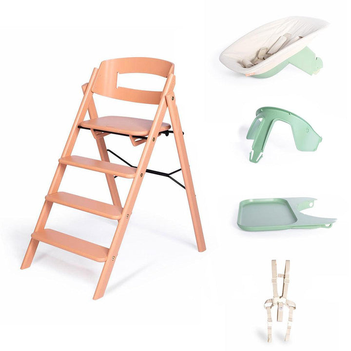 KAOS Klapp Highchair Complete Set - Pale Coral/Beech-Highchairs-Pale Coral/Beech-Green/Plastic Babyseat | Natural Baby Shower
