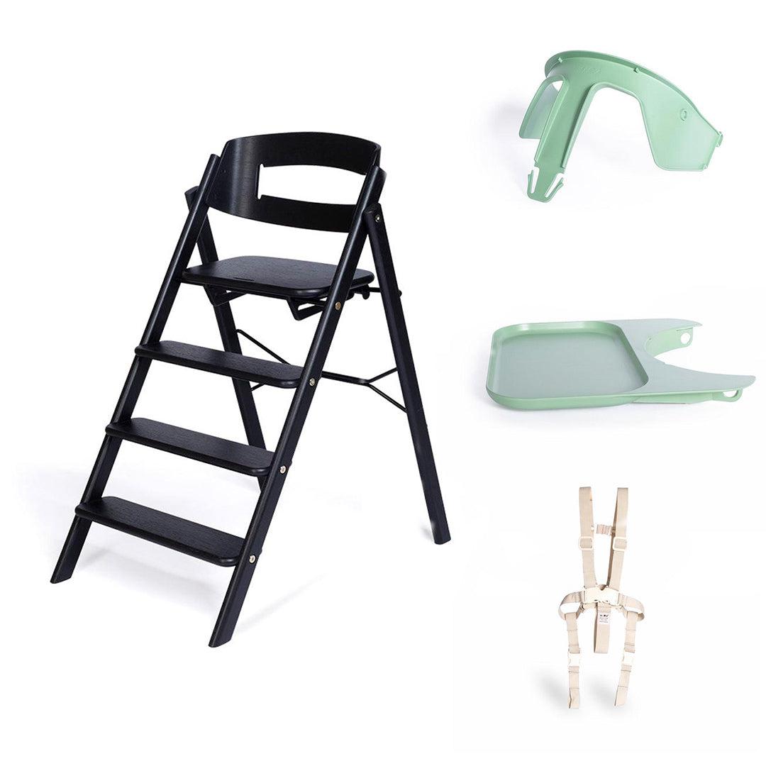 KAOS Klapp Highchair Baby Set - Black/Oak-Highchairs-Black/Oak-Green/Plastic Safety Rail/Tray | Natural Baby Shower