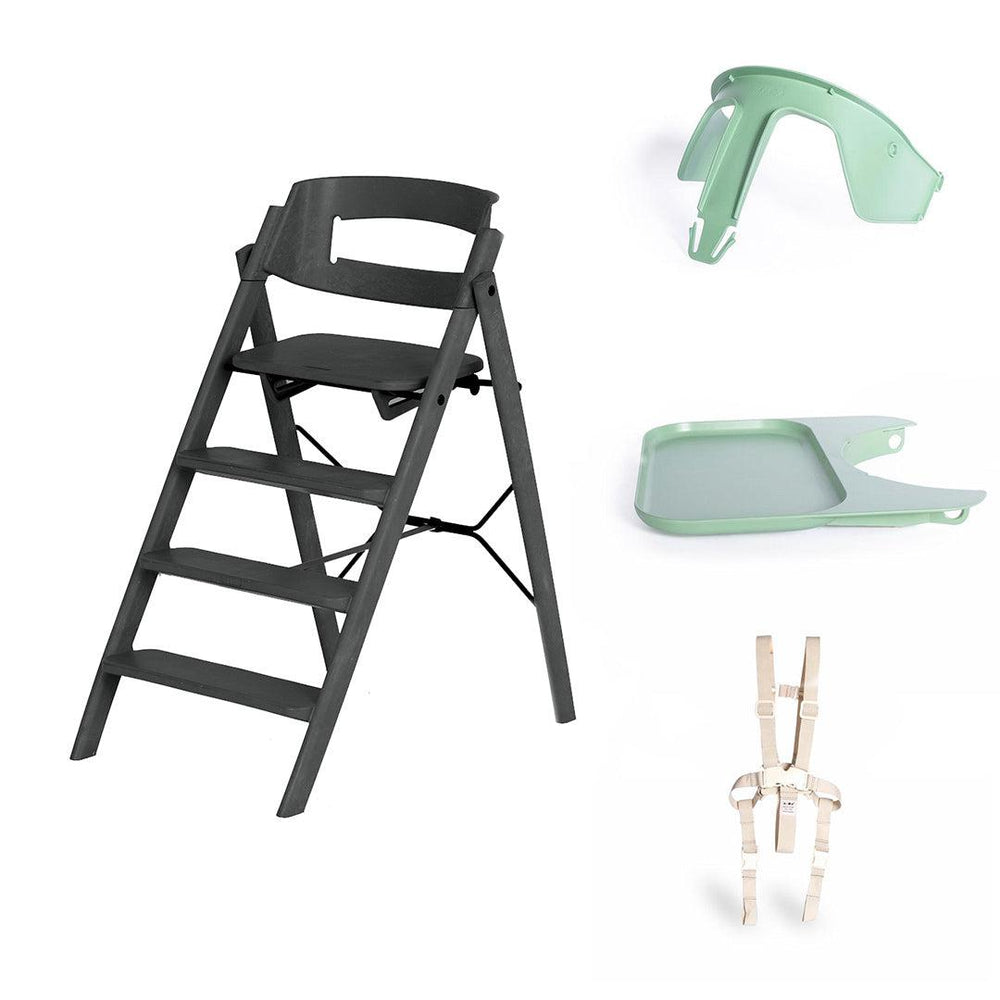 KAOS Klapp Highchair Baby Set - Charcoal Black/Plastic-Highchairs-Charcoal Black/Plastic-Green/Plastic Safety Rail/Tray | Natural Baby Shower