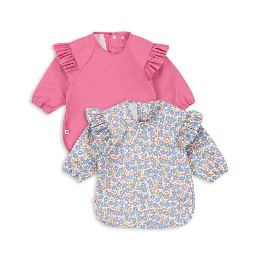 Konges Slojd Dinner Bib with Sleeves & Frill - 2 Pack - Fleur Rosier / Chateau Rose-Bibs-Fleur Rosier / Chateau Rose-One Size | Natural Baby Shower
