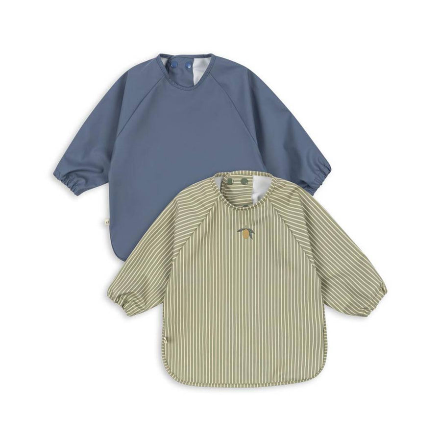Konges Slojd Dinner Bib with Sleeves - 2 Pack - Tea Stripe / Flint Stone-Bibs-Tea Stripe / Flint Stone-One Size | Natural Baby Shower