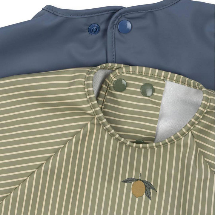 Konges Slojd Dinner Bib with Sleeves - 2 Pack - Tea Stripe / Flint Stone-Bibs-Tea Stripe / Flint Stone-One Size | Natural Baby Shower