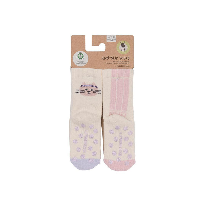 Lassig Anti-Slip Socks GOTS 2pcs - Cat - Lilac-Socks-Cat - Lilac-1-2yrs | Natural Baby Shower