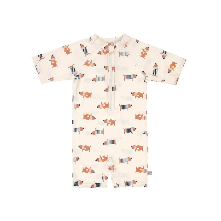 Lassig Short Sleeve Sunsuit - Beach Dog - Orange/Dark Sea-Swimsuits-Beach Dog - Orange/Dark Sea-12-18m | Natural Baby Shower