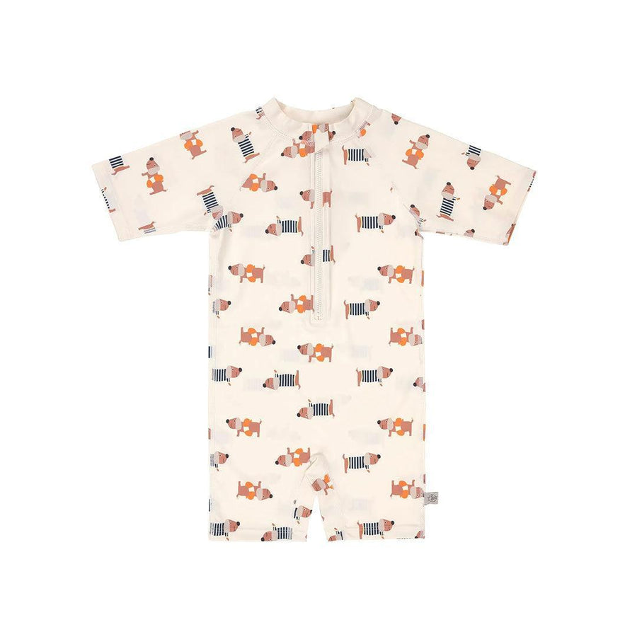 Lassig Short Sleeve Sunsuit - Beach Dog - Orange/Dark Sea-Swimsuits-Beach Dog - Orange/Dark Sea-12-18m | Natural Baby Shower