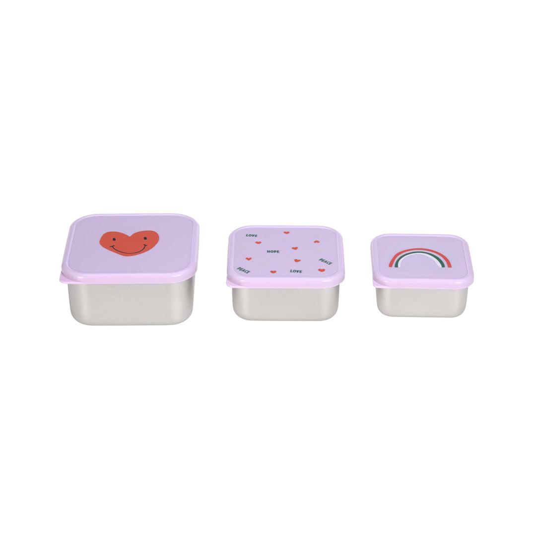Lassig Stainless Steel Snackbox - Happy Rascals - 3 Pack - Lavender - Heart-Lunch Boxes-Lavender- | Natural Baby Shower