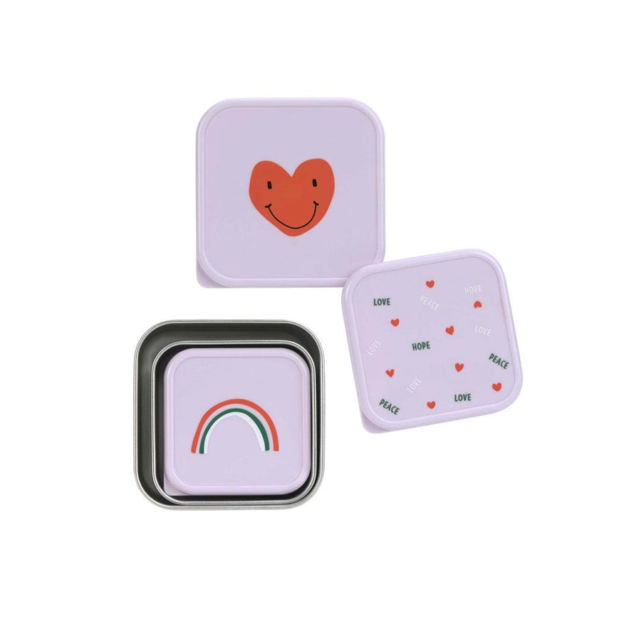 Lassig Stainless Steel Snackbox - Happy Rascals - 3 Pack - Lavender - Heart-Lunch Boxes-Lavender- | Natural Baby Shower