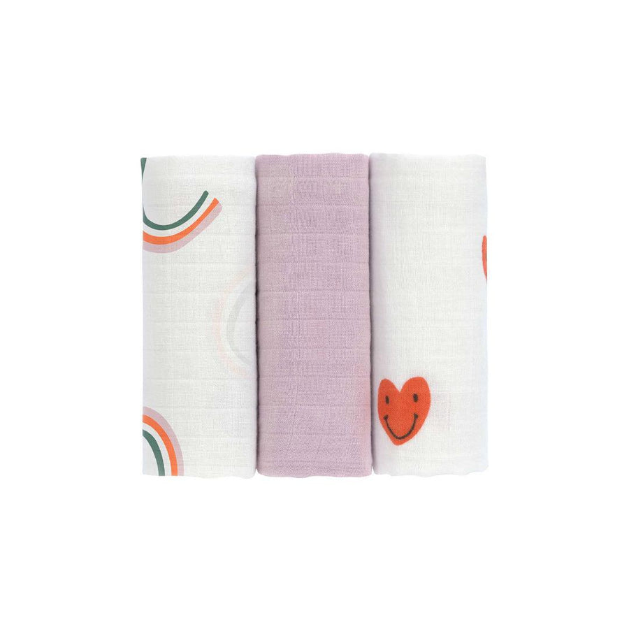 Lassig Swaddle & Burp Blanket - Happy Rascals - Lavender - Heart-Blankets-Lavender-Medium | Natural Baby Shower