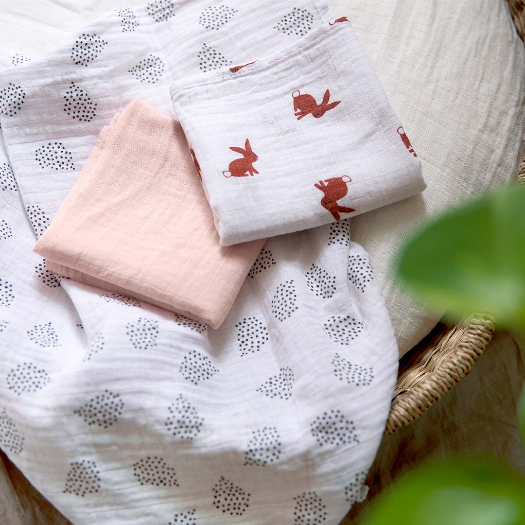 Lassig Swaddle & Burp Blanket - Little Forest - Rabbit-Swaddling Wraps-Rabbit-M | Natural Baby Shower