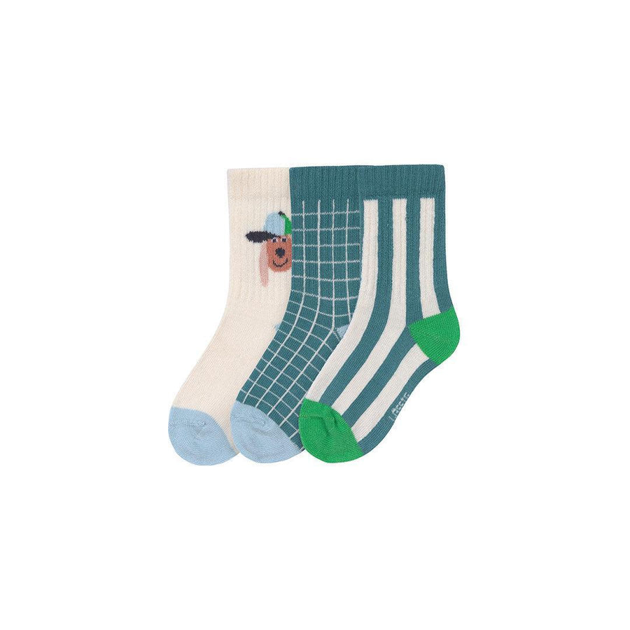 Lassig Tennis Socks GOTS 3pcs - Dog - Green-Socks-Dog - Green-1-2yrs | Natural Baby Shower