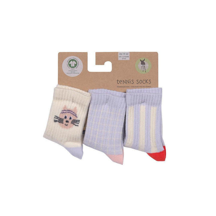 Lassig Tennis Socks GOTS 3pcs - Cat - Lilac-Socks-Cat - Lilac-1-2yrs | Natural Baby Shower