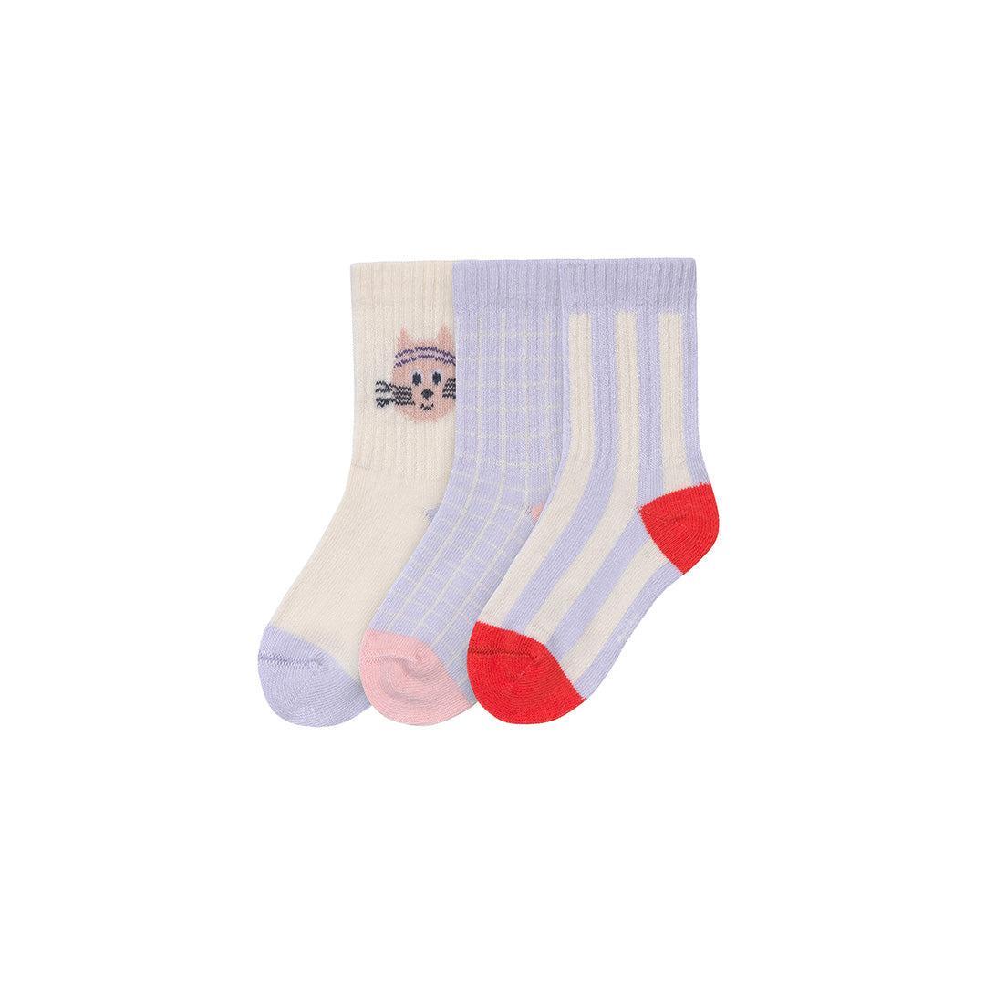 Lassig Tennis Socks GOTS 3pcs - Cat - Lilac-Socks-Cat - Lilac-1-2yrs | Natural Baby Shower