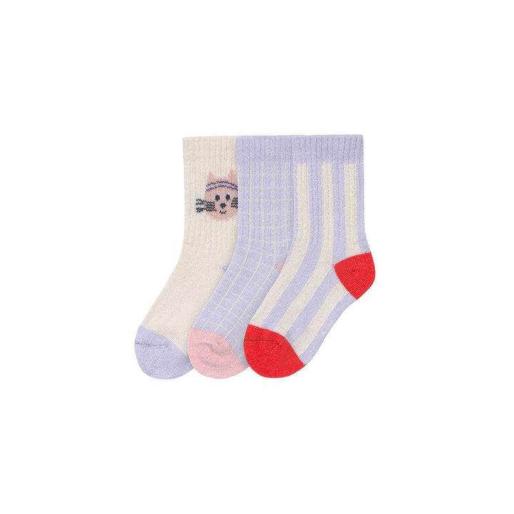 Lassig Tennis Socks GOTS 3pcs - Cat - Lilac-Socks-Cat - Lilac-1-2yrs | Natural Baby Shower
