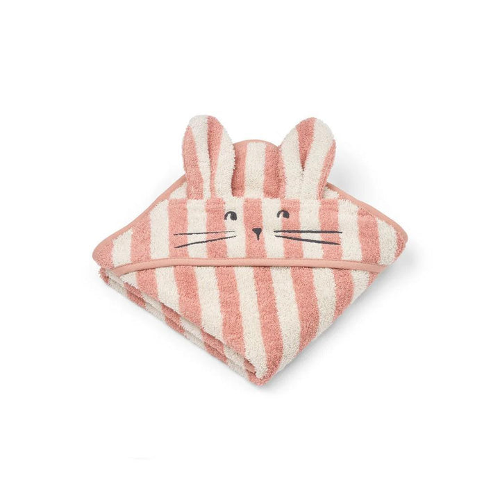 Liewood Albert Hooded Towel - Coral Blush / Creme De La Creme Stripe-Bath Towels-Coral Blush / Creme De La Creme Stripe-One Size | Natural Baby Shower