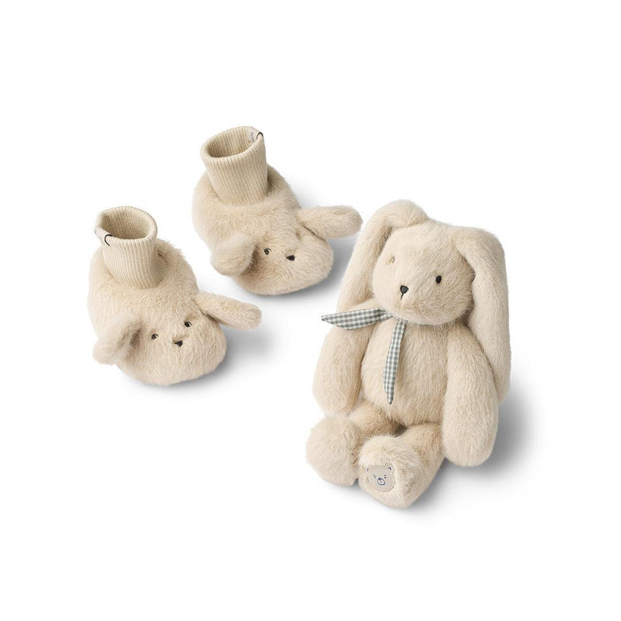 Liewood Basim Rabbit Soft Toy & Slippers Baby Gift Set - Mist-Booties-Mist-16/17 | Natural Baby Shower