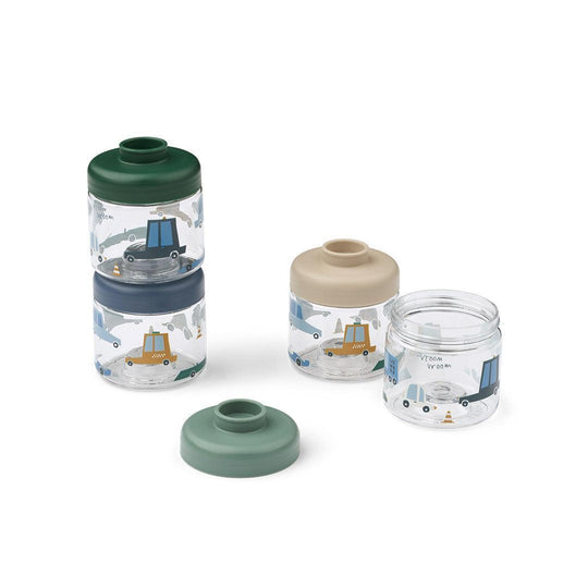 Liewood Dominique Food Tritan Boxes 100 ml 4-Pack - Cars / Sandy-Lunch Boxes-Cars / Sandy- | Natural Baby Shower