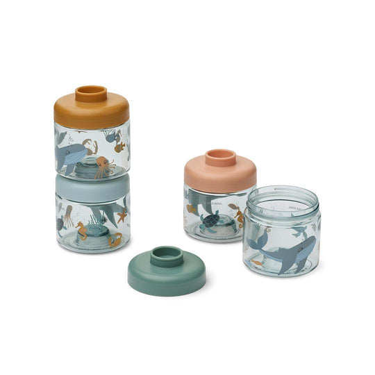 Liewood Dominique Food Tritan Boxes 100 ml 4-Pack - Sea Creature / Sandy-Snack Boxes-Sea Creature / Sandy-100ml | Natural Baby Shower