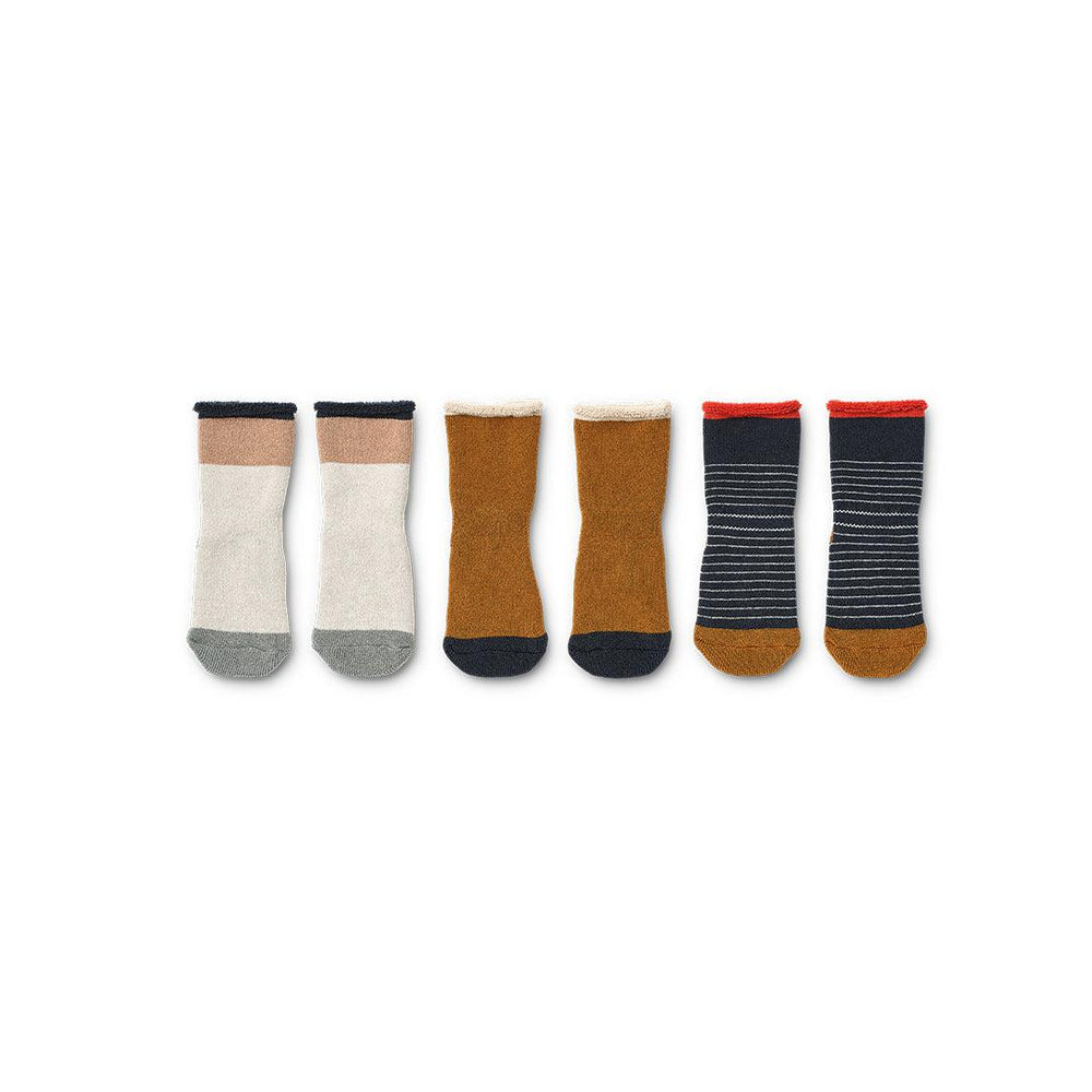 Liewood Eloy Baby Socks 3-Pack - Y/D Stripe Classic Navy/Sandy-Socks-Y/D Stripe Classic Navy/Sandy-17-18 | Natural Baby Shower