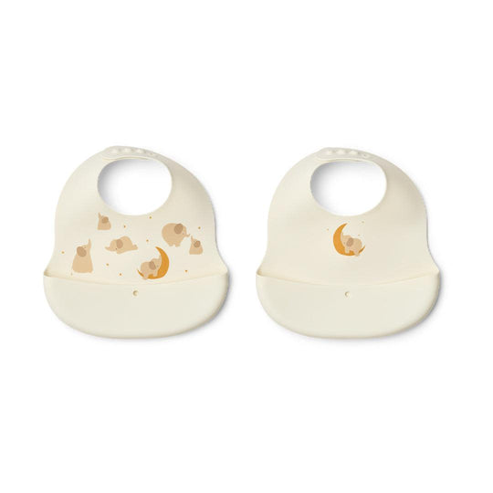 Liewood Ember Printed Bib 2-pack - Elephant / Creme De La Creme-Bibs-Elephant / Creme De La Creme-One size | Natural Baby Shower