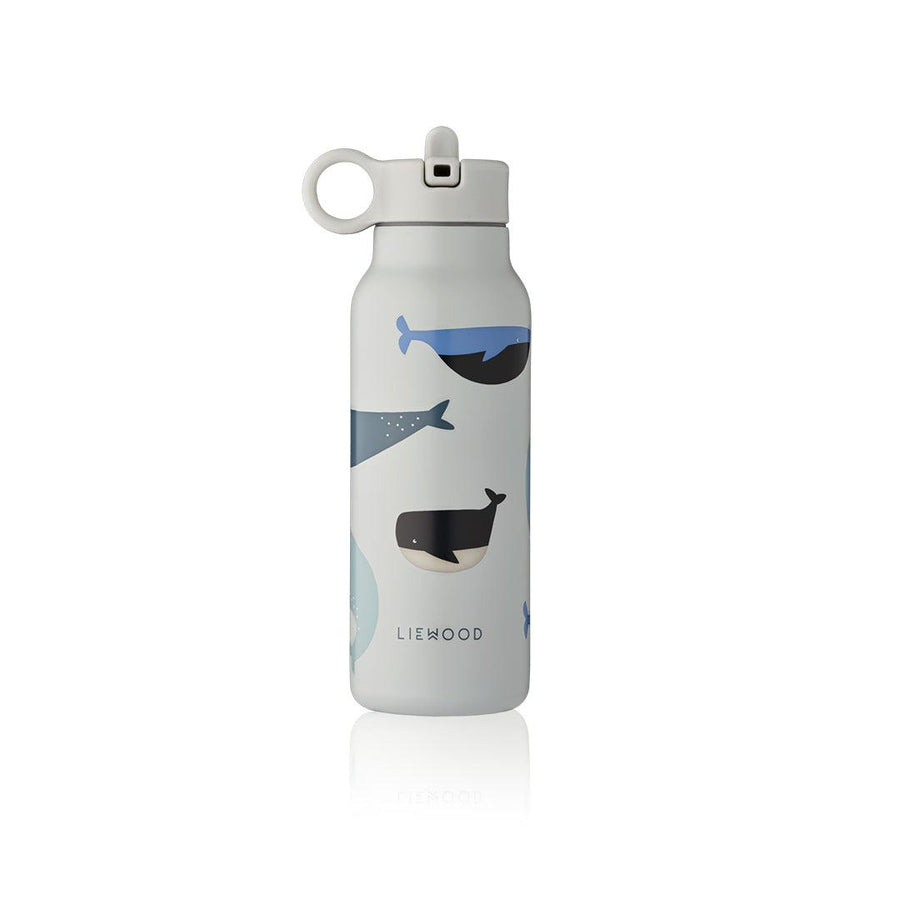 Liewood Falk Water Bottle - Whales - Cloud Blue-Drinking Bottles-Whales/Cloud Blue-350ml | Natural Baby Shower