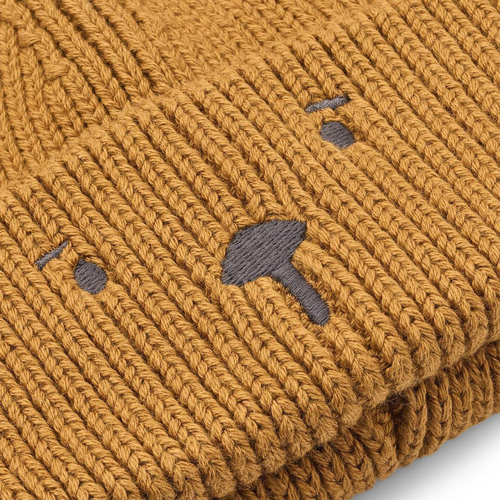Liewood Gina Beanie With Bear Embroidery - Golden Caramel-Hats-6-9m- | Natural Baby Shower