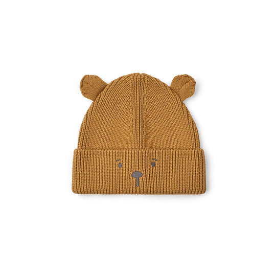 Liewood Gina Beanie With Bear Embroidery - Golden Caramel-Hats-6-9m- | Natural Baby Shower